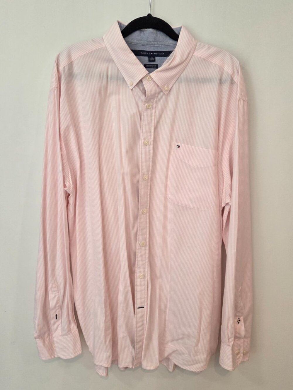 Tommy Hilfiger Pink Stripe Denim Trim Shirt XXL